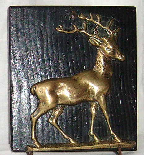 Brass stag relief plaque - brass,