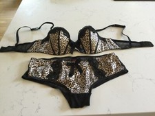 LA SENZA BALCONY BRA & MATCHING KNICKER SET, BLACK ANIMAL PRINT, 34C, SIZE 12 