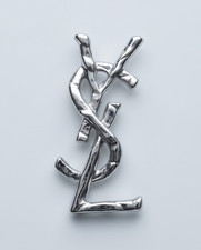 Auth YSL  Brooch logo  silver