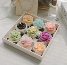 9 Pcs Plant Flower Shaped Handmade Natural Mini Candles,Wedding, Parties,GiftBox