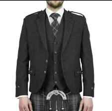Men’s Scottish Charcoal grey wool Argyle kilt jacket with 5 button waistcoat