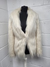 Pepe Jeans Cream Shaggy Faux Fur Coat Size Small. PAC207371