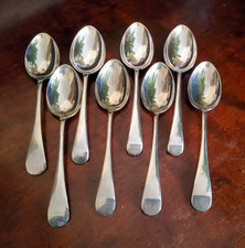 8 x mixed made OLD ENGLISH patt SILVER PLATED  dessert SPOONS , 18 cm