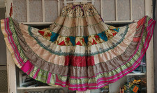 Gorgeous cream-multi TIERED GYPSY MAXI SKIRT*Ethnic prin* Patchwork style*one sz