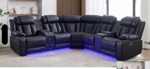 Black leather corner recliner - corner,