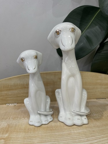 Pair mcm white ceramic dog - pair,