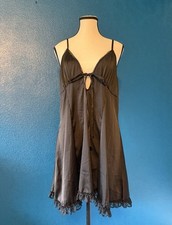 Black Satin Slip Dress W/ Lace