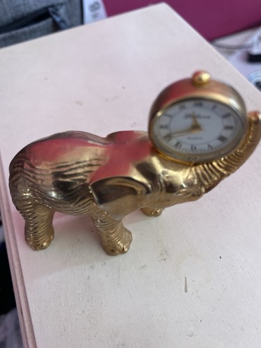 Clock miniature brass - clock, elephant