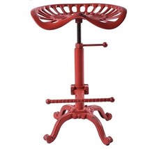 Rustic Industrial Farmhouse Tractor Seat Adjustable Bar Stool Aged Red Cast Iron