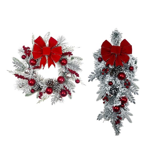 Snowy christmas wreath hanging - christmas,