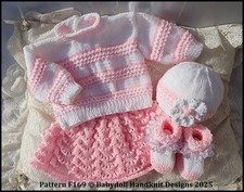 KNITTING PATTERN F169 TEXTURED SWEATER SET REBORN DOLL 16-22" OR EARLY-3M+ BABY