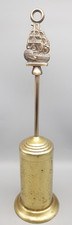 Vintage Hammered Brass Retractable Fireside Hearth Brush with Galleon Top (H)