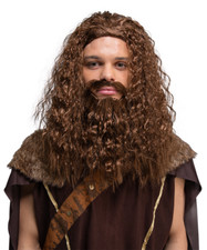 Long Curly Wig & Beard Medieval Viking Fancy Dress Accessory Crimped Wig Mens