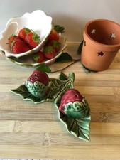 Rare Vintage 'Bordallo Pinheiro' Strawberry & leaf Majolica Cruet/ Portugal/ VGC