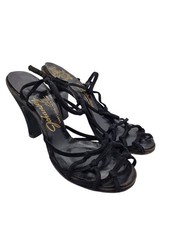 Vintage Late 1940s Early 1950s Black Suede Lattice Strappy Shoes