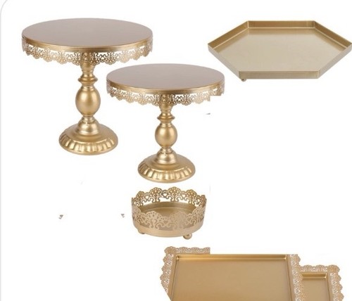 Gold metal round cake stand - cake,