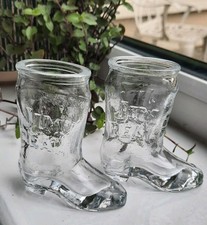 2 Jim Beam Clear Glass Cowboy Boot Shot Glasses whiskey Bourbon Cocktail 