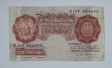 1955 Bank of ENGLAND, UK 10 /- (Ten) Shillings Banknote Serial No. J91Y 256124 *