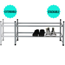 Shoe Rack 2 Tier Extendable Storage Organiser Hallway Tidy Wardrobe Space Saver