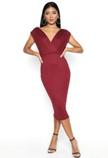 boohoo gathered midi dress UK