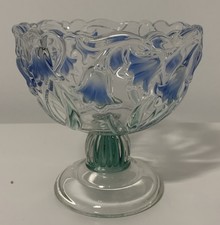 Vintage Mikasa BlueBells Blue and Green Floral Green Leaves Compote Dish