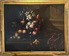 Fine & Large Antique 18th Century Still Life Old Master Oil On Canvas Painting