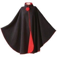Womens Reversible Fleece Cape & Corsage Black Red Cloak Shawl Wrap Jacket Poncho