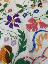 Vintage 1930s Hand Embroidered Fabric Panel