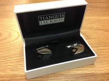 Tianguis Jackson Sterling Silver Oval Cuff Links w/Black Diamond pattern REDUCED