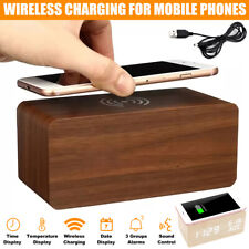 Bedside Wooden Digital Alarm Clock LED Display Voice Control Clocks for Bedrooms