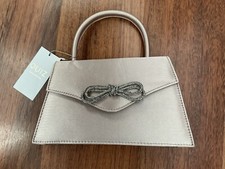 QUIZ Satin Champagne Bridal Bag Diamonte Bow Bridesmaid Hen Party/Wedding BNWT