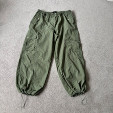 Next Green Wide Leg Combat Trousers Cargo Pants Drawstring Cuff Size M BNWOT