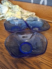 Retro Vintage Blue Glass Bowl Colbalt Blue  Sweets Fruit Pot Pourri Dish Art X3