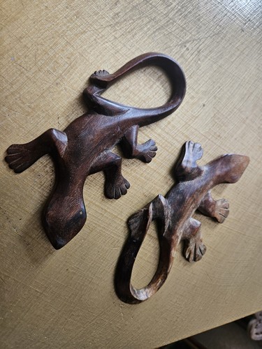 Hand carved wooden lizard - carved,