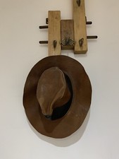 Vintage Handmade Genuine Leather Wide Brim Fedora Cowboy Western Hat Size M