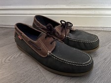 Chatham Dominica Men’s Navy Blue / Brown Leather Deck Boat Shoes - Size UK 12