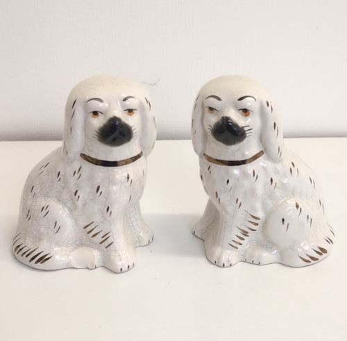 Pair white crackle glaze - of, crackle-glaze