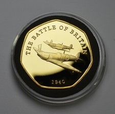 BATTLE OF BRITAIN 24ct Gold Commemorative in Capsule. SUPERMARINE SPITFIRE 1940