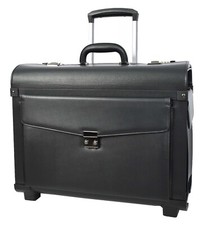 2 Wheeled Pilot case Faux Leather Business Flight Travel Cabin Bag Vega Black