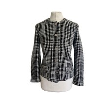 Agnes B Paris Women Black/White Houndstooth Wool Blend Button Jacket~Size 1/UK 8