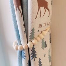 Set of 2  Wooden Bead Curtain Tiebacks Boho Curtain Holder Hold