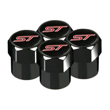 Black ST Wheel Valve Caps. Fiesta Focus EcoSport Kuga Mondeo Puma Explorer etc
