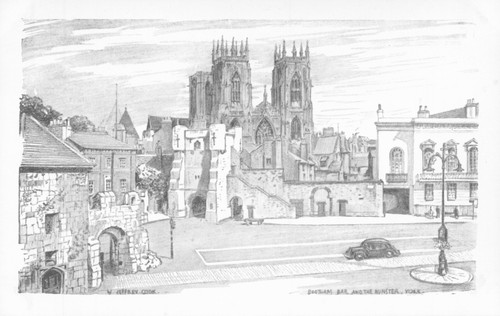 Bootham bar drawing postcard - drawing,