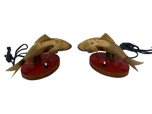 Vintage pair koi fish - fish, table