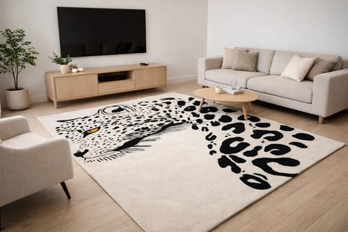 Leopard face hand tufted rug - leopard,