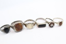 Sterling Silver Rings Mid-Century Signet Tiger's Eye Opal Gold On Silver x 6