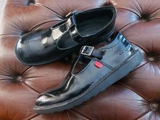 Kickers Girls School Shoes Black Patent Leather T-Bar, Size UK 3 EU 36