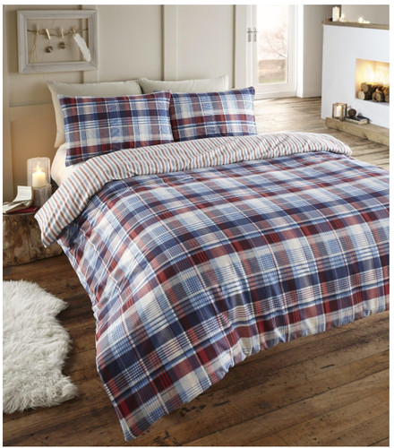 Navy red check - red, flannelette