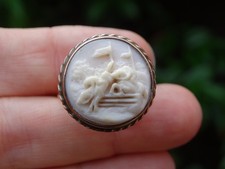 Antique 9ct Gold Lava Stone Cameo Horse Racing Ring Size Q  Rare