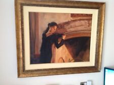 MARK SPAIN VERY RARE ORIGINAL OIL FRAMED LADY BY FIREPLACE